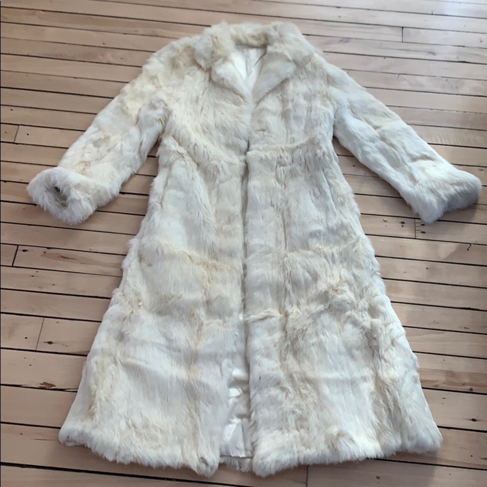 Long white beige fur coat